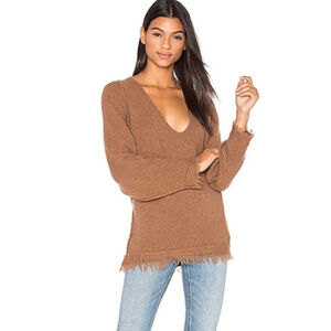 Free People Irresistible v-neck sweater terracotta brown wool fringe slouchy med